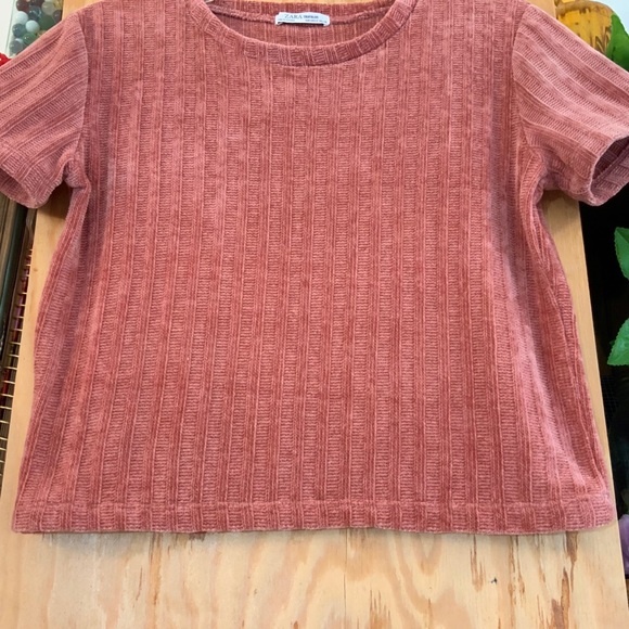 EUC Zara Chenille Textured Short Sleeve Crop Top M - Picture 5 of 13